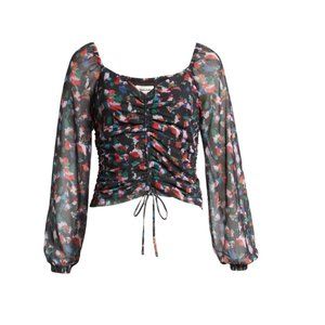 Open Edit NORDSTROM Women's Red and Black Floral Mesh Crop Top size MEDIUM